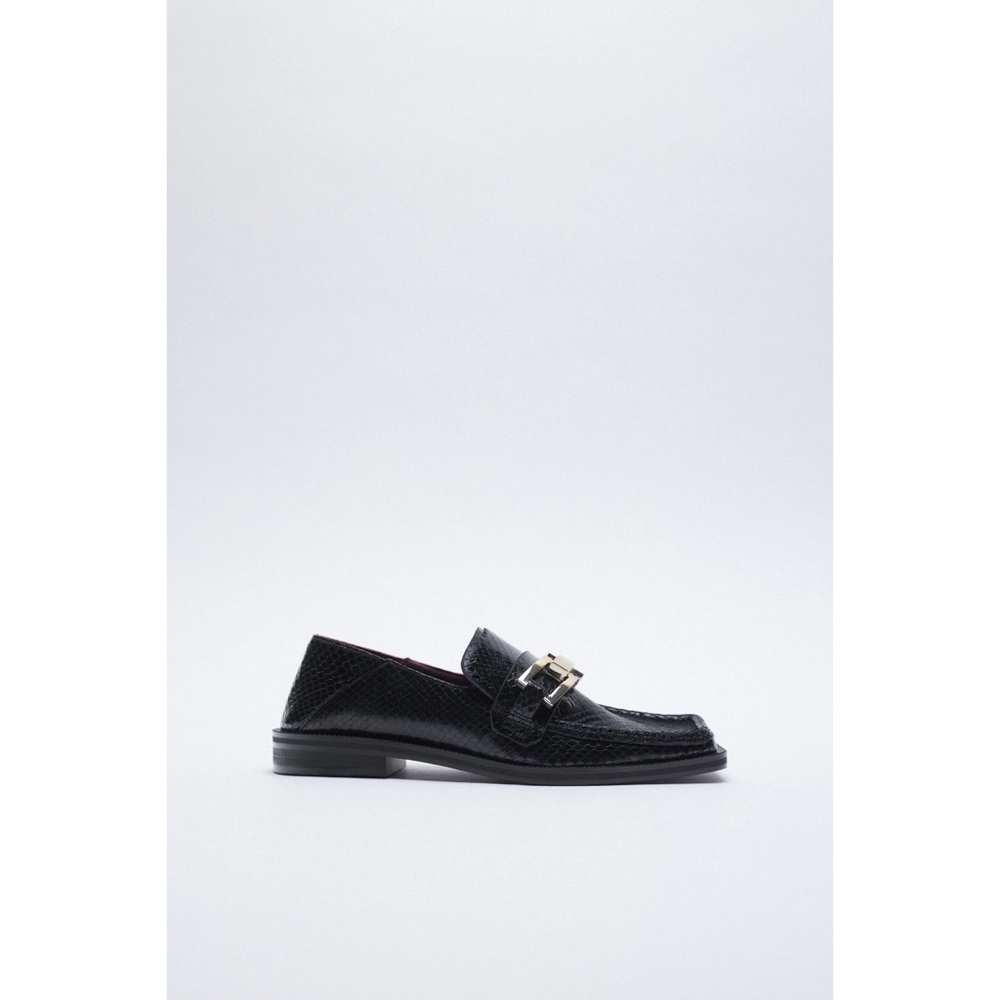 ZARA ANIMAL PRINT 100% COW LEATHER FLAT LOAFERS - Picture 8 of 9